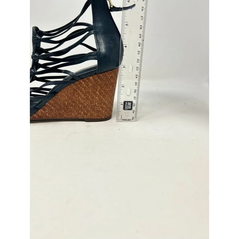 Lauren Ralph Lauren Wedge Alexandrea Gladiator Sandals Shoes 7B Navy‎ Zip Back